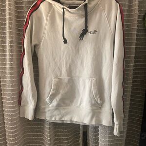 Hollister Cream Hoodie with Red and Black Stripes